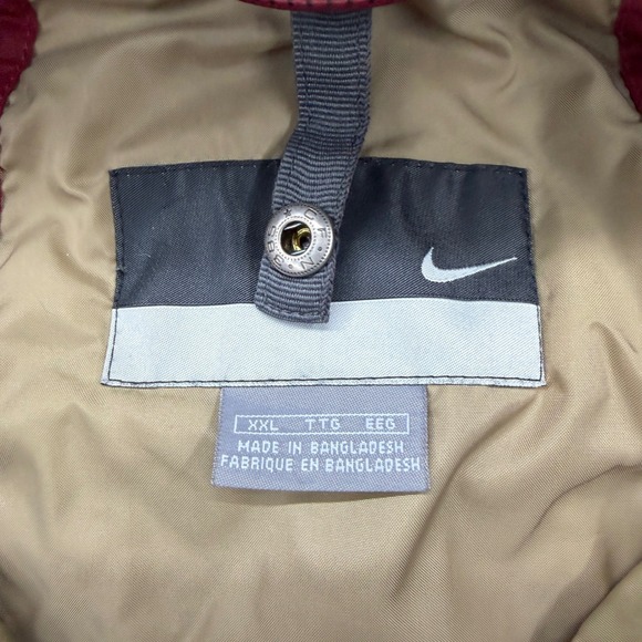 Nike XXL Mens Hooded Padded Puffer Winter Jacket Coat Black Red Khaki Stripe - Picture 3 of 9